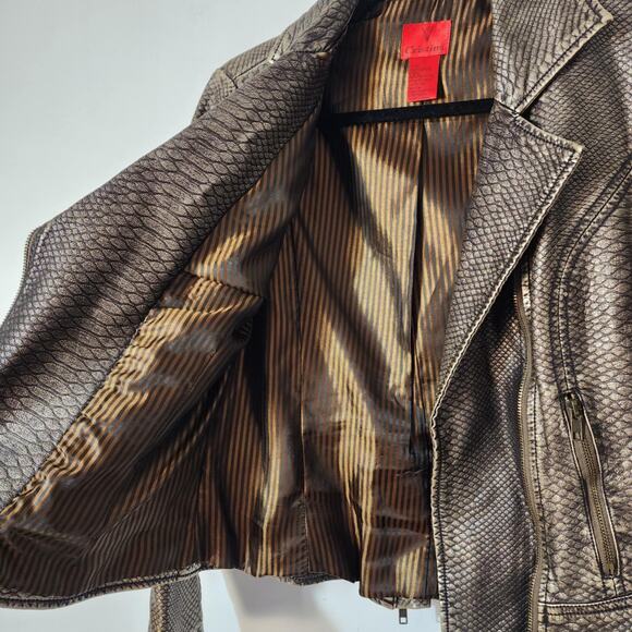 Snakeskin Moto Jacket Warm Tone Bronze Gold Small V Christina - Picture 10 of 10